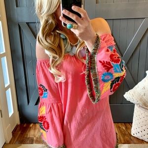 Bohemian Embroidered Off Shoulder Dress